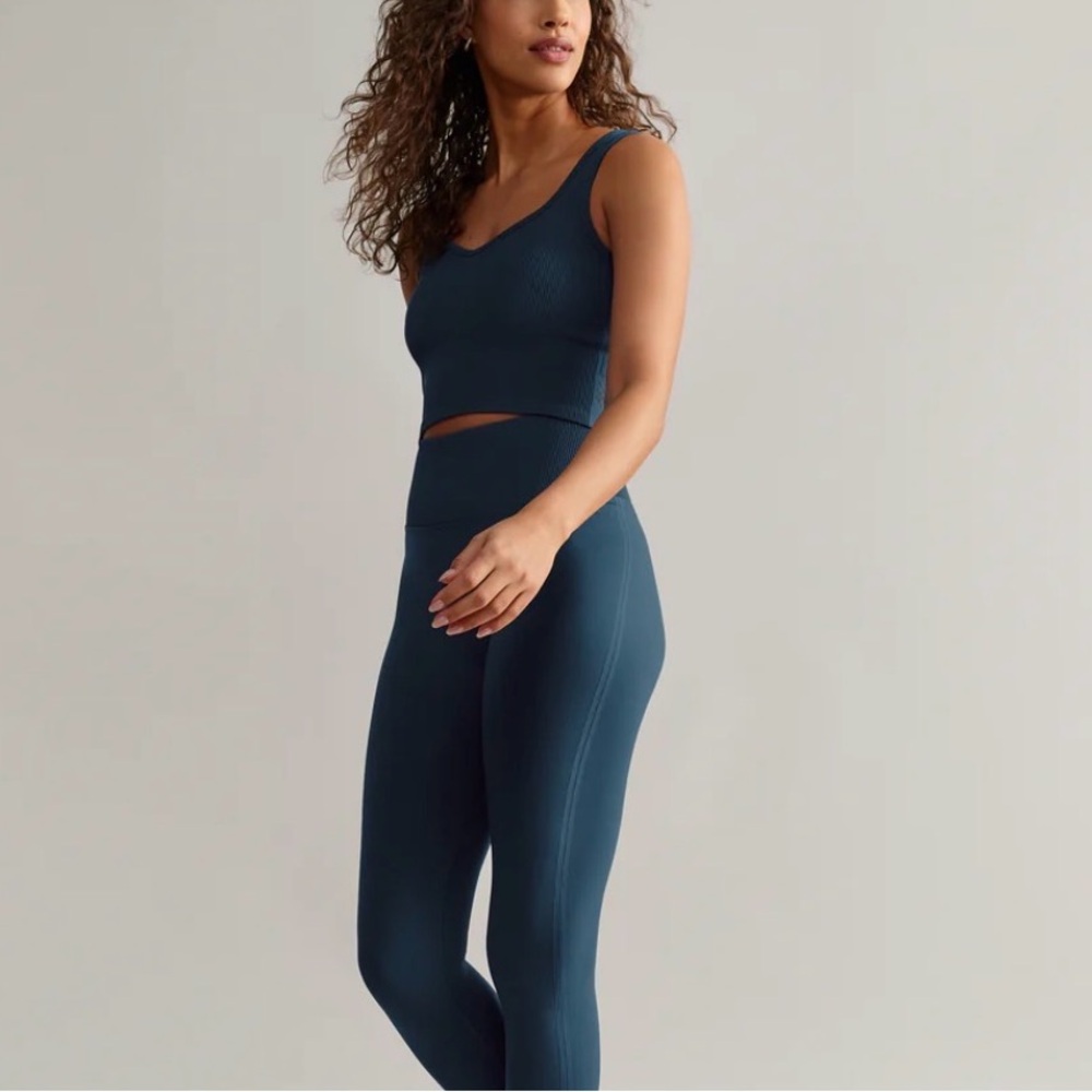 RHONE Navy Blue Ribbed Tank Crop Top Set